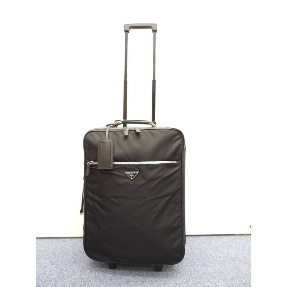 Prada Tessuto Saffiano Black Carry on Trolley Bag Two Wheeled Travel